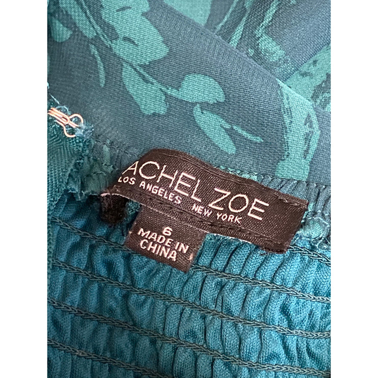 Rachel Zoe Women's Green Floral 3/4 Puff Sleeves Ruffled Midi A-Line Dress Sz 6
