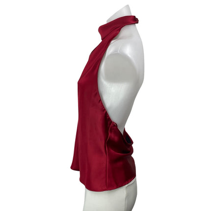 Zara Women's Red Silk Satin Halter Sleeveless Drape Backless Blouse Top Size S