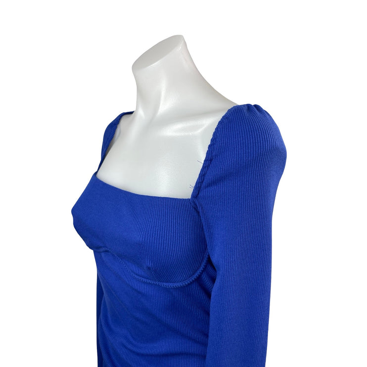 Princess Polly Portia Blue Ribbed Square Neck Long Sleeve Mini Bodycon Dress 6