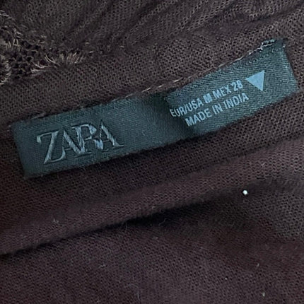 Zara Brown Sleeveless Cami Halter Embroidered Tie Front Ruffle Tank Top Size M