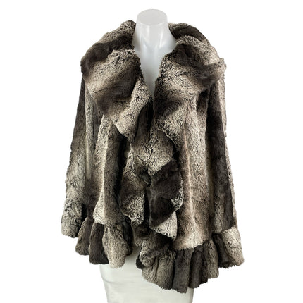 Jackets Galore By John Farah Black Striped Faux Fur Shawl Ruffle Jacket Size L