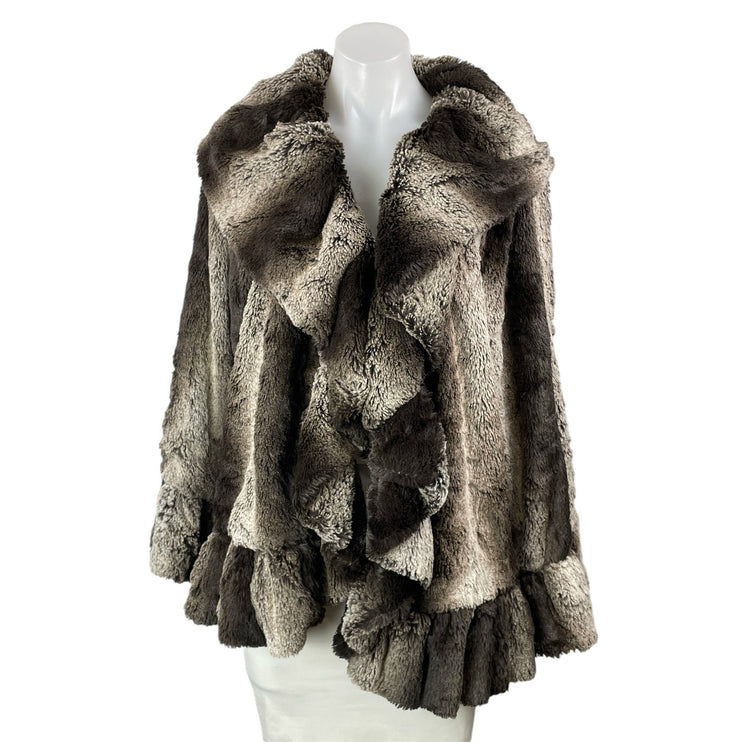 Jackets Galore By John Farah Black Striped Faux Fur Shawl Ruffle Jacket Size L