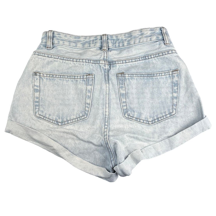 Denim & Co Light Blue Acid Wash Bleached Cuffed High Rise Denim Jean Shorts Sz 4