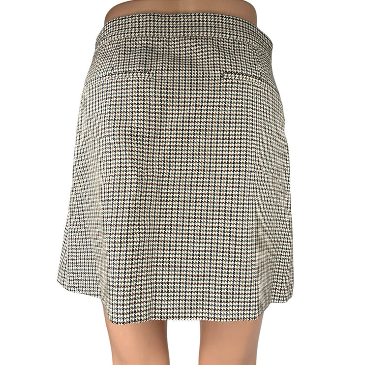 Theory Multicolor Wool Snap Tab Fremont Plaid Check Wrap Mini A-line Skirt Sz 2