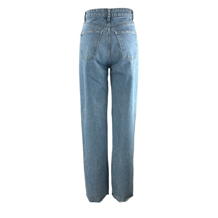 Zara Womens Blue Ripped Distressed Straight Palazzo Wide Leg Denim Jeans Pants 2