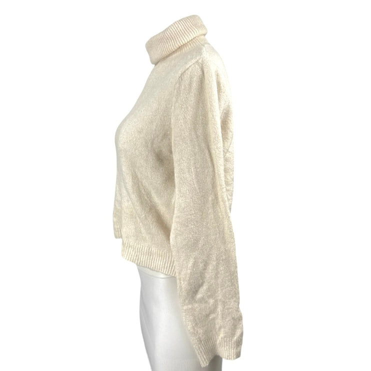 MNG Mango Women's Cream Turtleneck Long Sleeve Knit Crop Sweater Top Size M