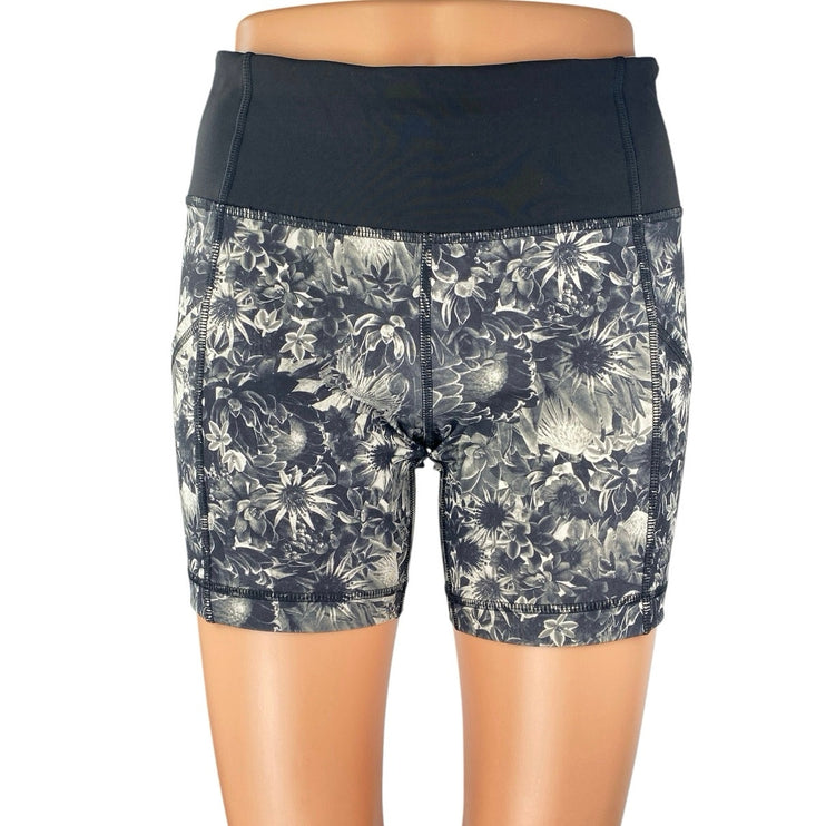 Lululemon Run Dart & Dash Floral Black White Running Athletic Biker Shorts Sz 6