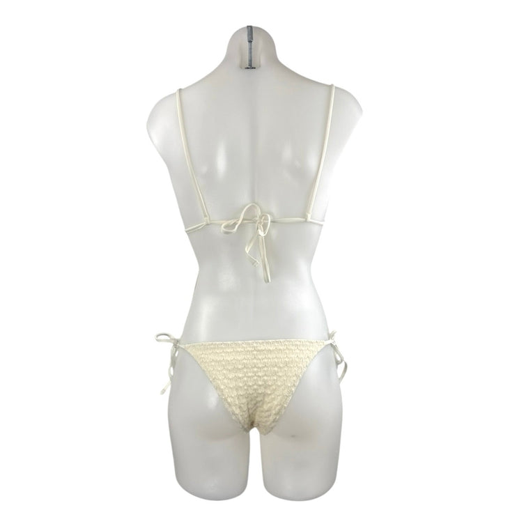 NEW Oysho Cream Crochet Knit Triangle Side Tie Two Piece Bikini Swimwear Size S