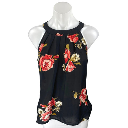 Nine West Black Red Floral Sleeveless High Neck Cami Tank Blouse Top Size S