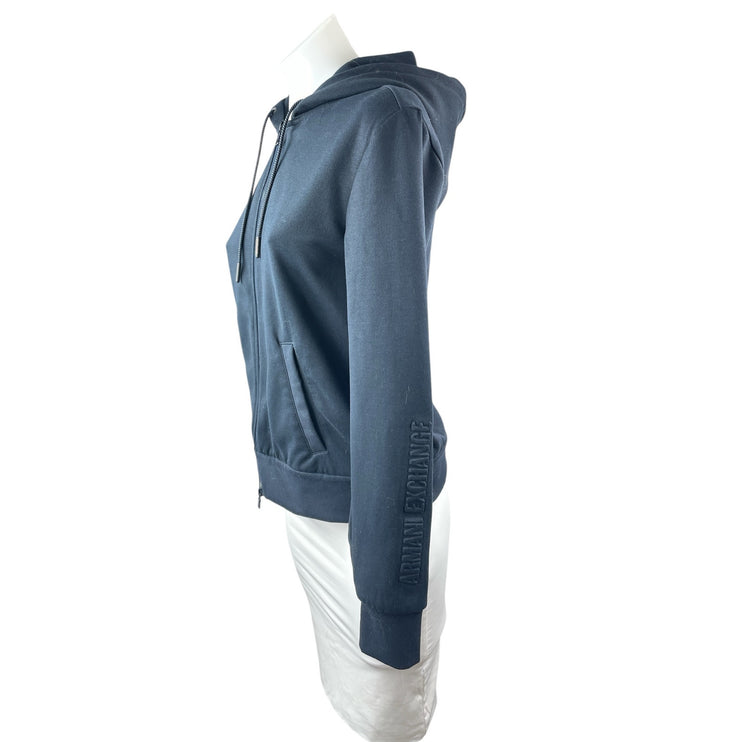 Armani Exchange Women's Navy Blue Full Zip Hoodie Hooded Sweatshirt Top Size S