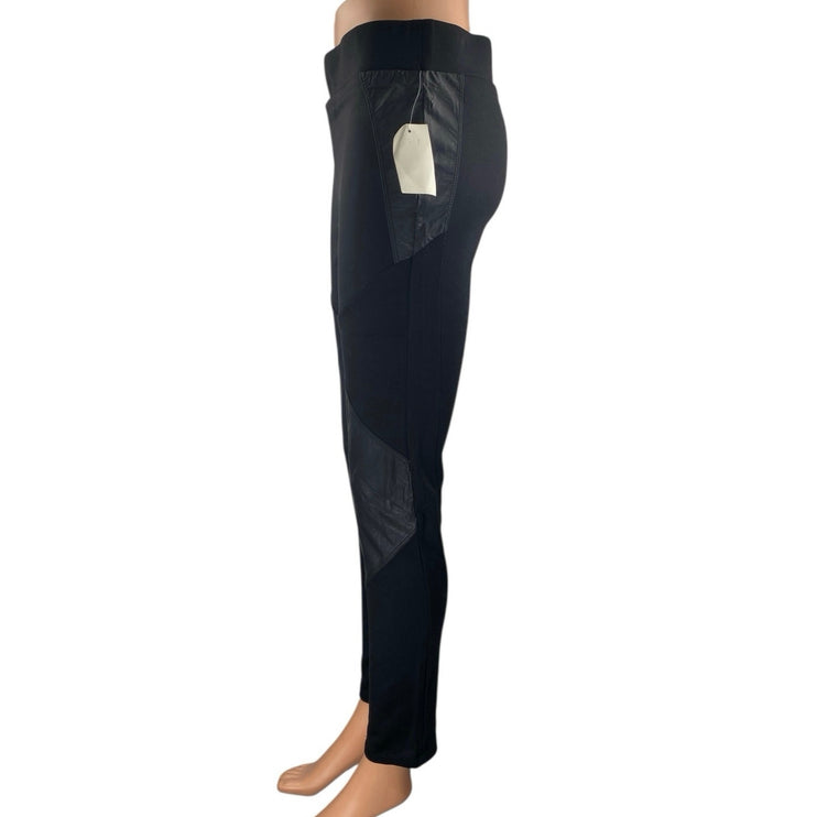 NEW Sapphire Ink Black Faux Leather Trim High Rise Skinny Trousers Pants Size M