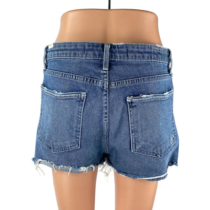 Lovers + Friends Blue Frayed Hem High Rise Lace-Up Denim Cut-off Mom Shorts 29