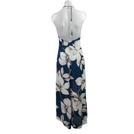 Dynamite Blue White Floral Sleeveless Halter Neck Maxi Summer Beach Dress Sz XS
