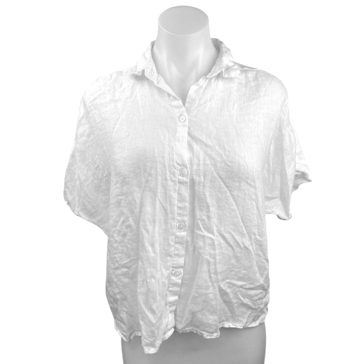 Gap White 100% Linen Short Sleeve Relaxed Button Down Shirt Top Size XXS