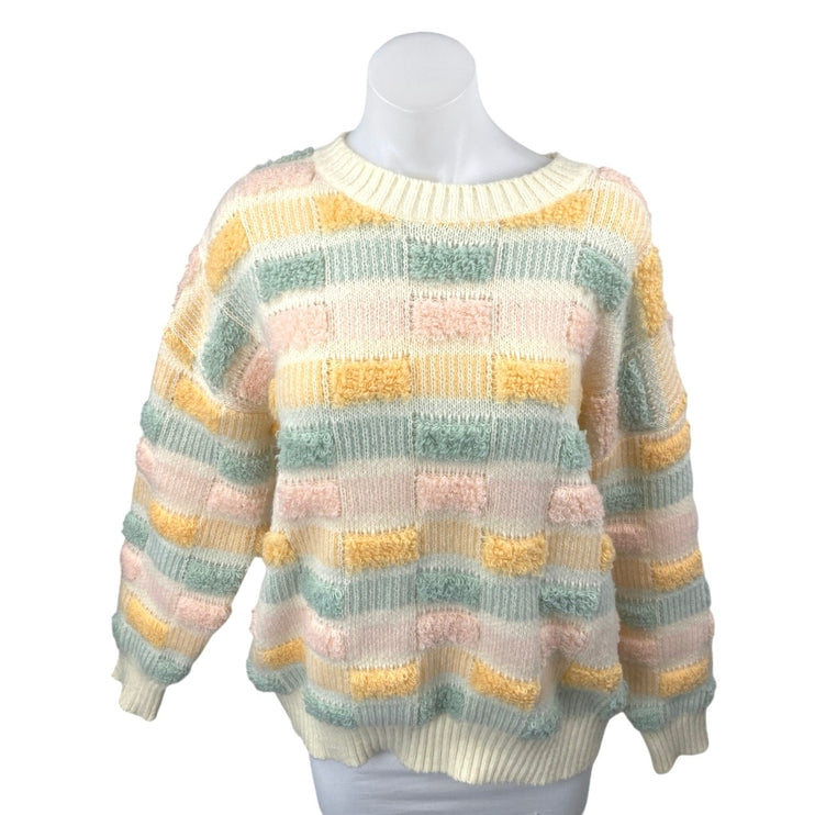 Le Lis Multicolor Colorblock Fleece Long Sleeve Crewneck Sweater Top Size S