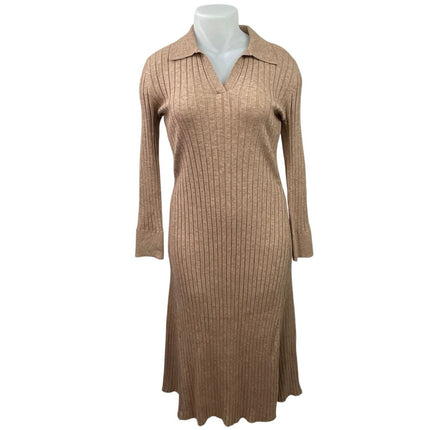 Tash + Sophie Tan Long Sleeve Ribbed Knit Collared Polo Sweater Maxi Dress XL