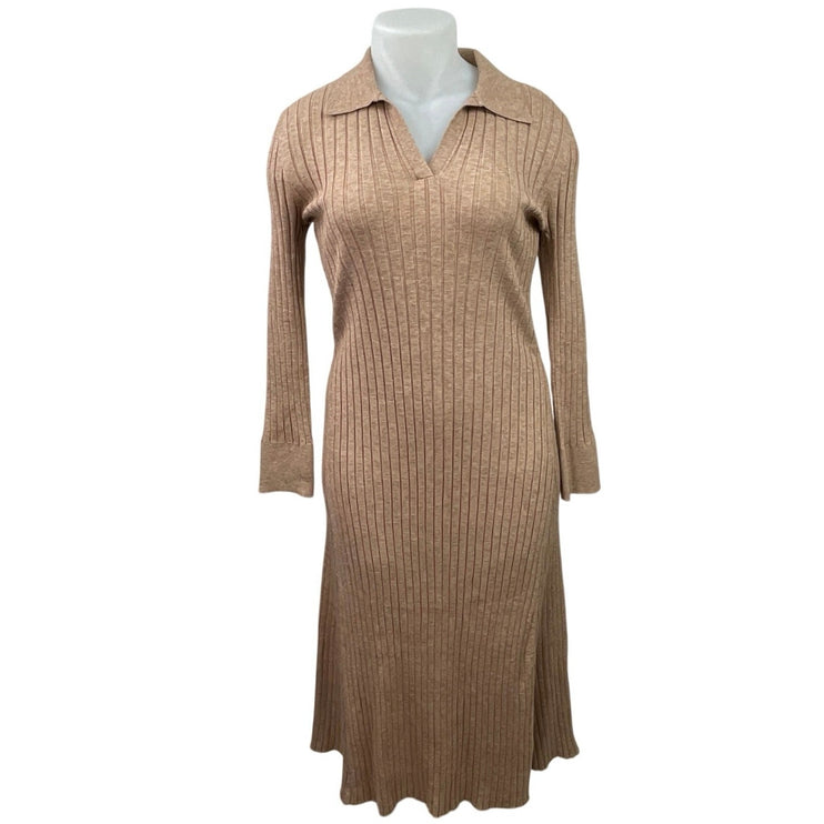 Tash + Sophie Tan Long Sleeve Ribbed Knit Collared Polo Sweater Maxi Dress XL