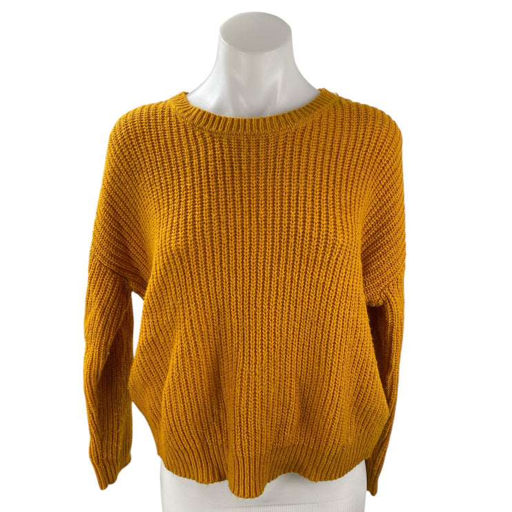Forever 21 Mustard Yellow Ribbed Knit Long Sleeve Crew Neck Sweater Top Size M