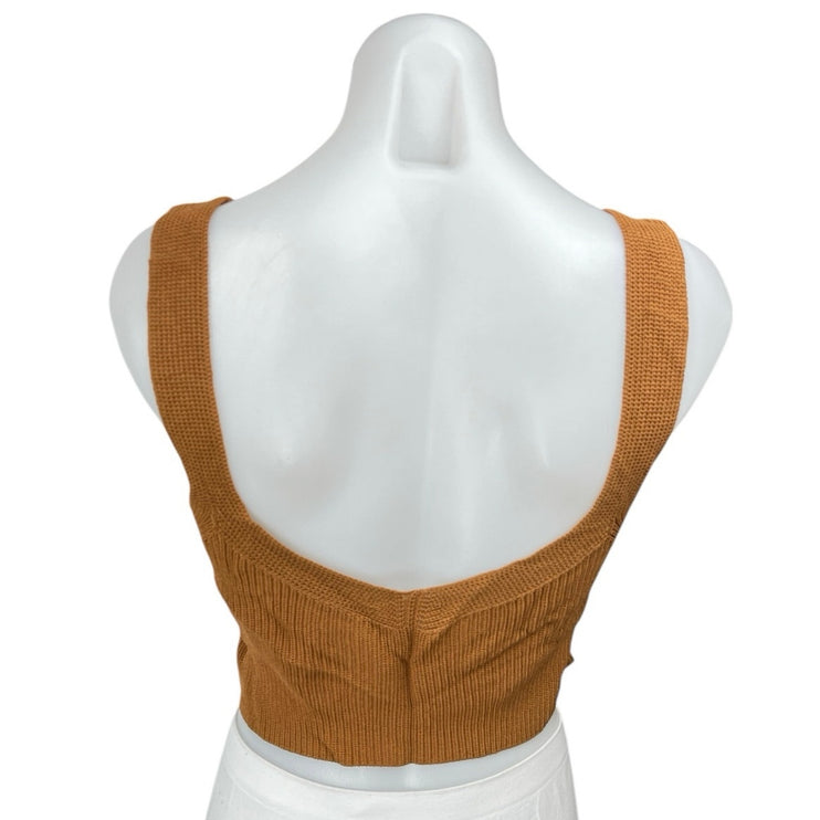 Aritzia Wilfred Brown Tan Sleeveless Knit Scoop Neck Crop Sweater Tank Top Sz S