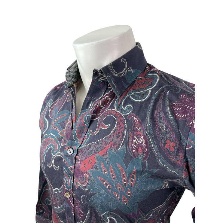Ted Baker Men's Black Paisley Floral Long Sleeve Button Down Shirt Top Size S