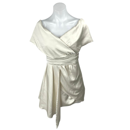 Lulus Always Celebrating Ivory Silk Satin Off The Shoulder Sheath Mini   Brie