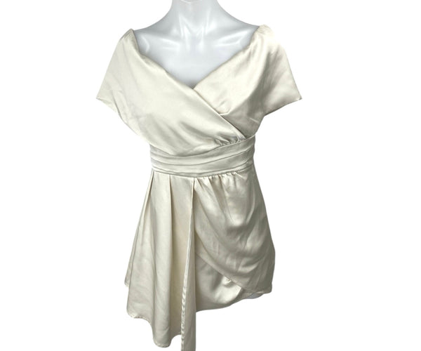 always celebrating ivory satin off-the-shoulder mini dress Lulus Always Celebrating Ivory Silk Satin Off The Shoulder Sheath Mini  Dress S
