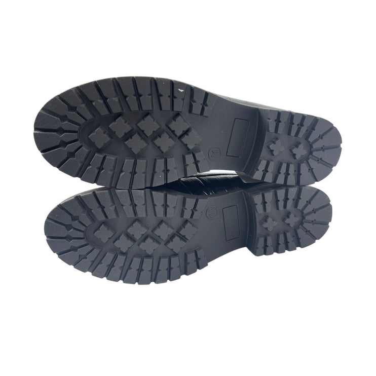 Old Navy Black Faux Leather Crocodile Chain Chunky Platform Loafers Shoes Sz 11