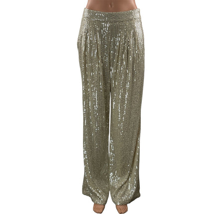 Nasty Gal Silver Champagne High Waisted Sequin Embellished Wide Trouser Pants 2