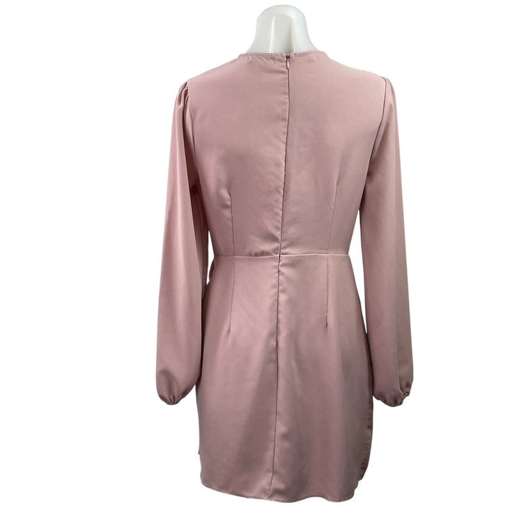 Farrow Womens Pink Long Sleeve Tie Knot Front Back Zip Mini Skater Dress Size M