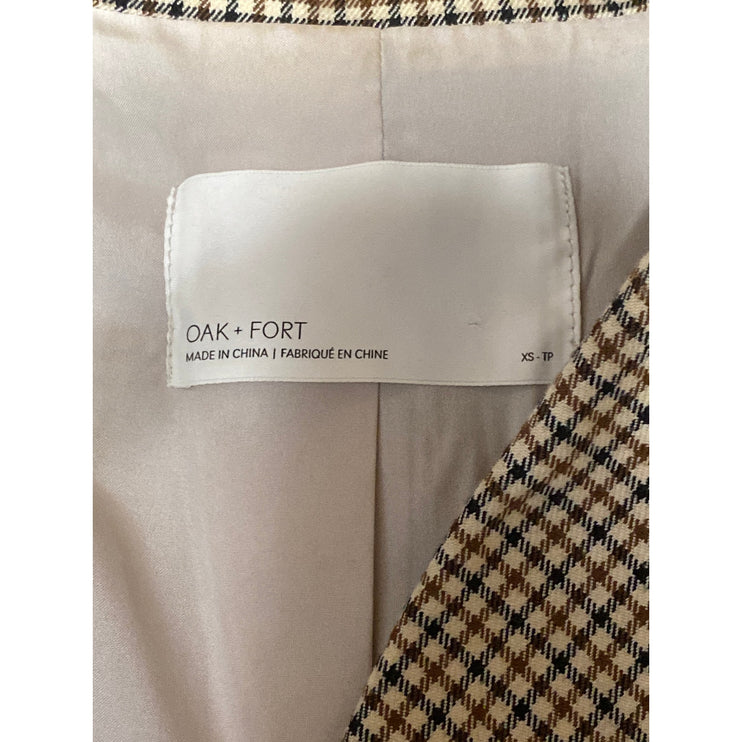 Oak + Fort Women's Plaid Check Notched Collar Long Sleeve Blazer Coat Jacket XS