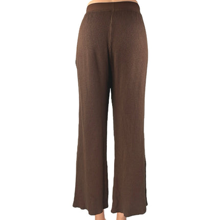 Set Active Women's Brown Waffle Knit Pull On Pocket Wide Leg Trousers Pants Sz M