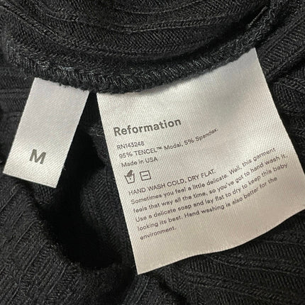 Reformation Virgil Black Ribbed Knit V Neck Long Sleeve Button Up Crop Top Sz M