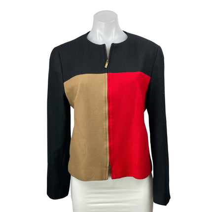 Louis Feraud Women's Multicolor Wool Blend Colorblock Zip Front Shacket Jacket M