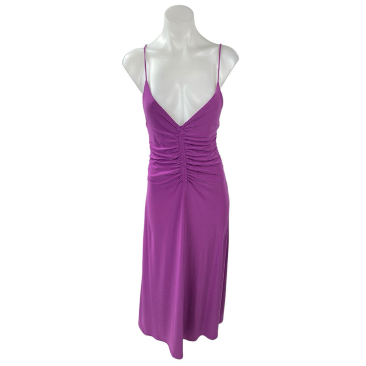 Zara Women's Purple Sleeveless V Neck Ruched Cami Tank Maxi Slip Dress Size S