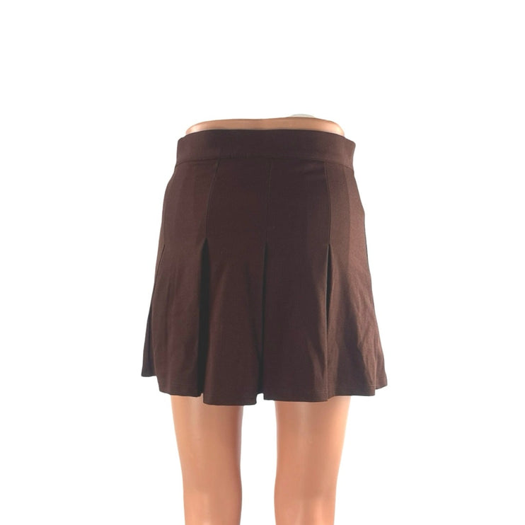 NEW MNG Mango Brown High Waisted Zipped Pleated Flare A Line Mini Skirt Size S
