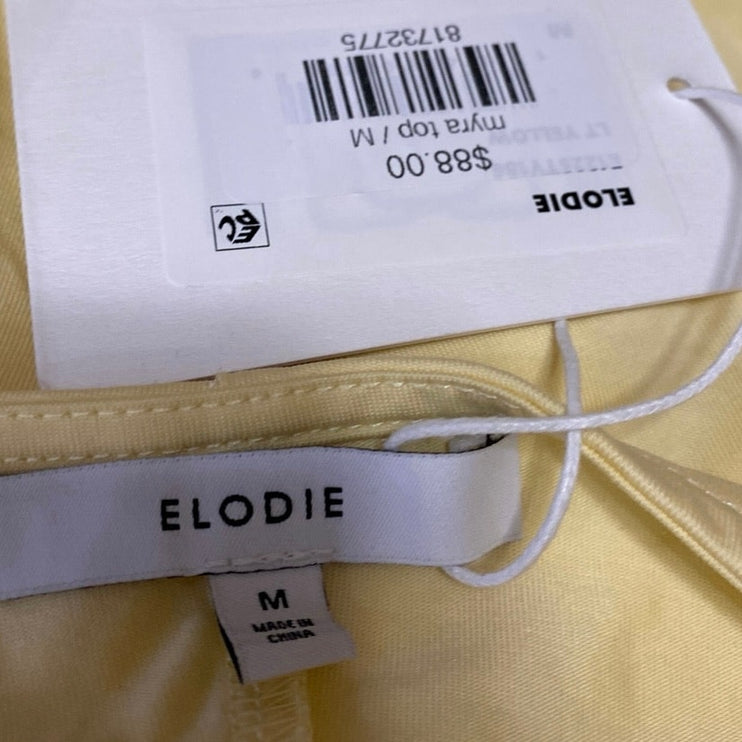 NEW Elodie Women's Yellow Sleeveless Cowl Neck Ruched Crop Tank Blouse Top Sz M