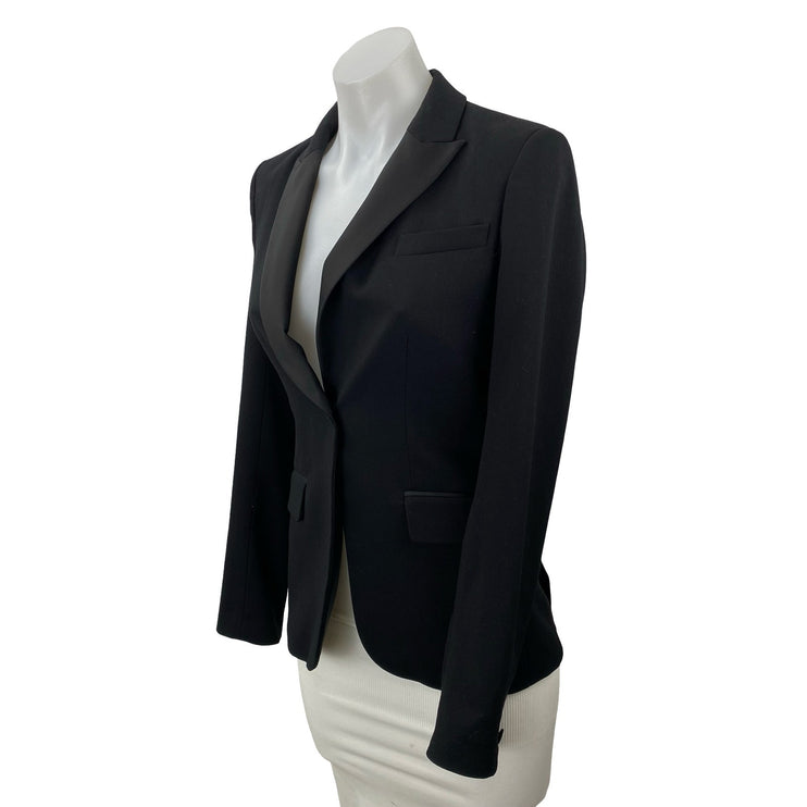 H&M Women's Black Long Sleeve Peak Lapel One Button Blazer Coat Suit Jacket 2