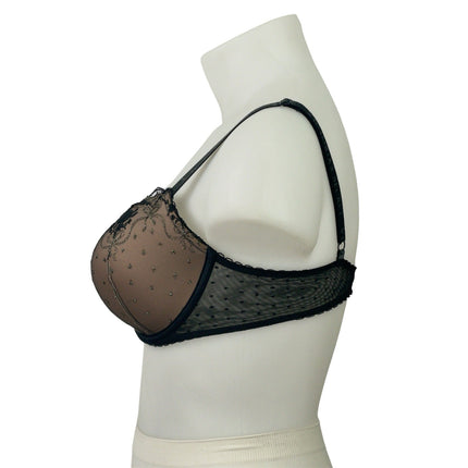 Victoria's Secret Very Sexy Black Nude Mesh Embroidered Scalloped Push-up Bra XL