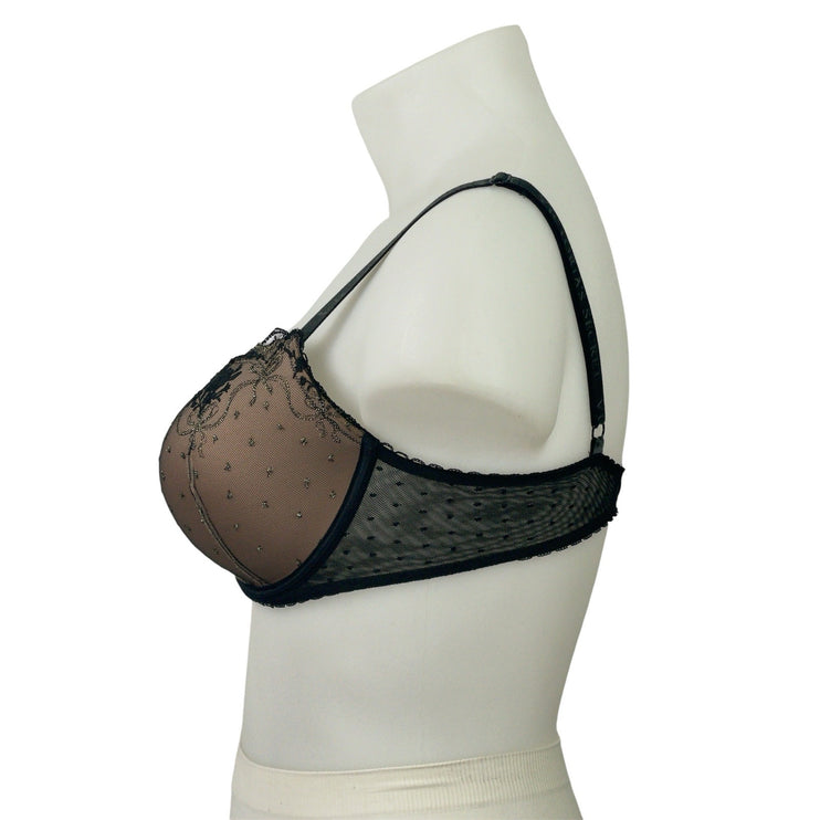 Victoria's Secret Very Sexy Black Nude Mesh Embroidered Scalloped Push-up Bra XL