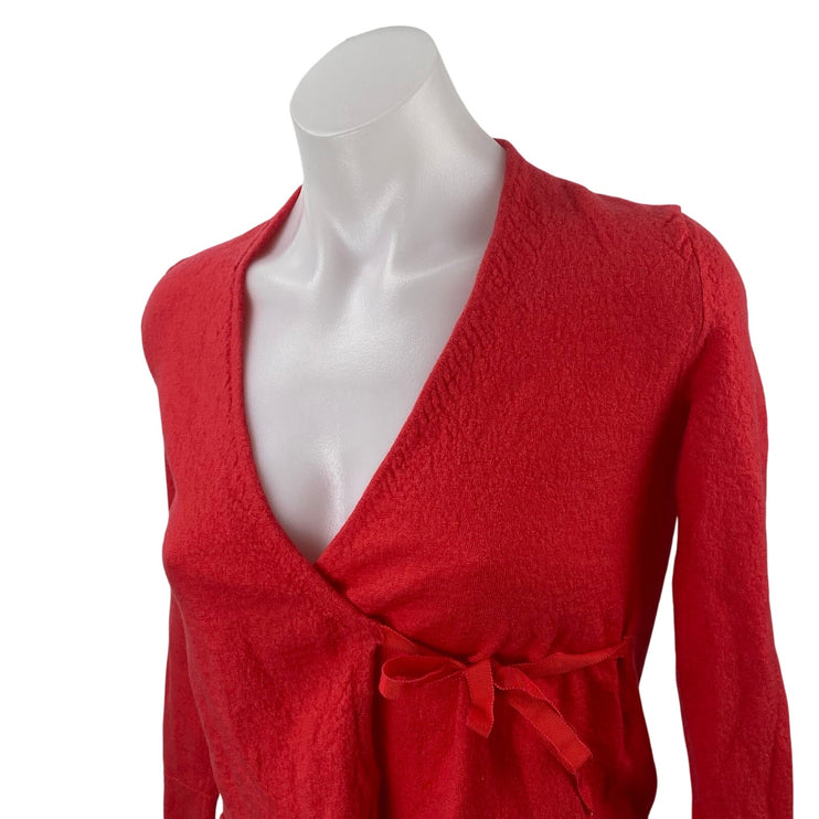 Banana Republic Red Long Sleeve Tie V Neck Cropped Wrap Blouse Top Size XS