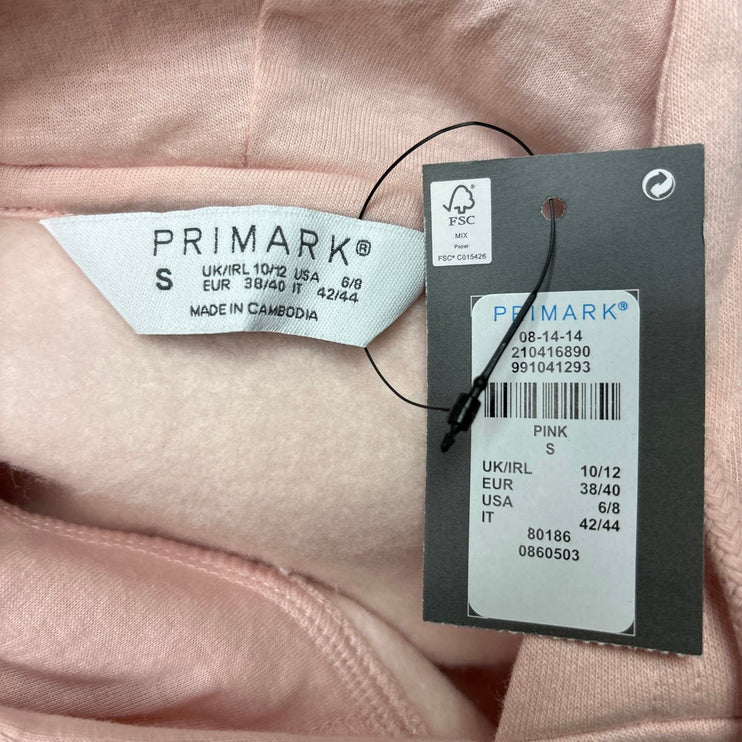 Primark NWT Light Pink Los Angeles Pullover Hoodie Crop Fleece Sweatshirt Size S