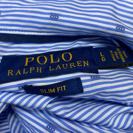 POLO Ralph Lauren Men's Blue Striped Slim Fit Long Sleeve Button Down Shirt Sz L