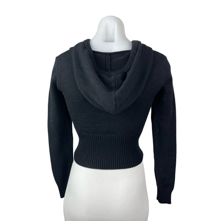 Vintage Havana Women's Black Hoodie Hooded Full Zip Crop Sweatshirt Top Size S