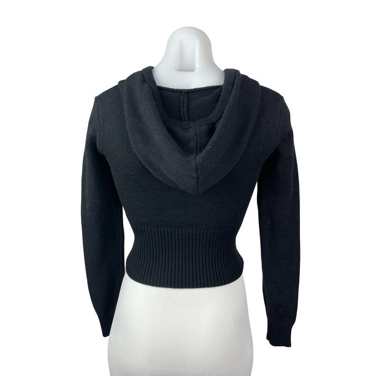Vintage Havana Women's Black Hoodie Hooded Full Zip Crop Sweatshirt Top Size S