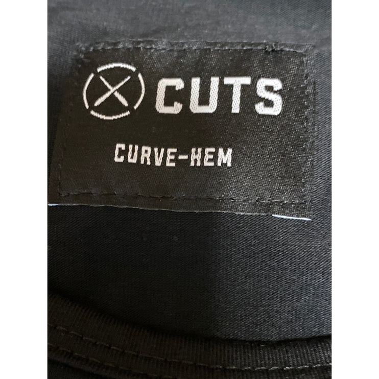 CUTS Men's Black Curve-Hem Short Sleeve Crew Neck Basic T Shirt Tee Top Size L