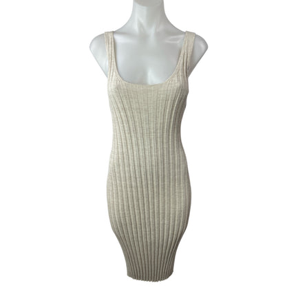 Peruvian Connection Beige Ribbed Midi Bodycon Long Cardigan & Tank Dress Set M