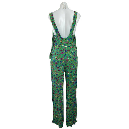 Sezane Penelope Green Floral Sleeveless Ruffle Straight Wide Leg Jumpsuit Size 2
