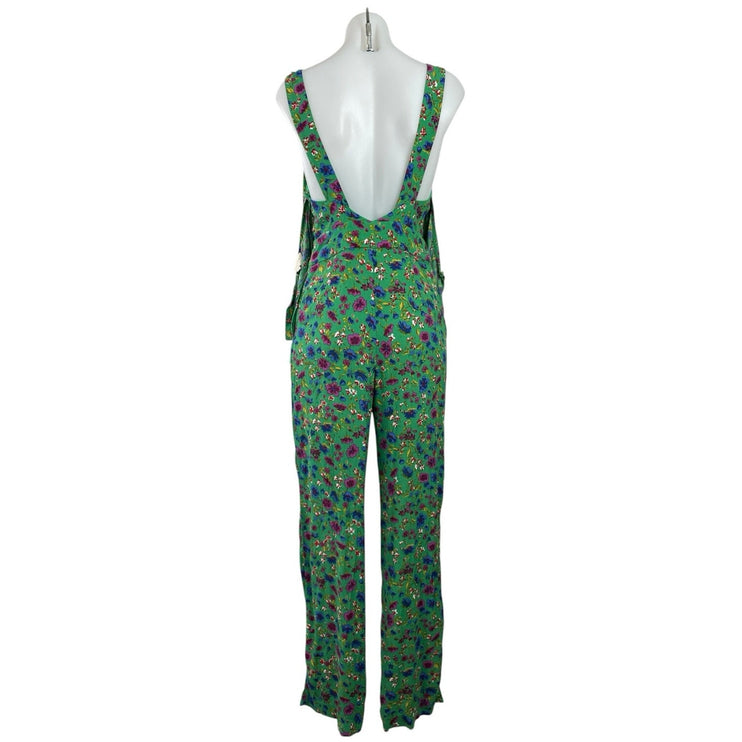 Sezane Penelope Green Floral Sleeveless Ruffle Straight Wide Leg Jumpsuit Size 2
