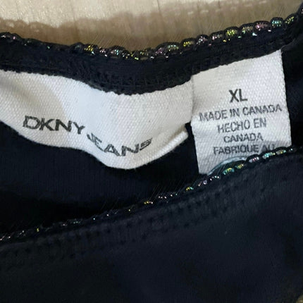 DKNY Jeans Women's Black Short Cap Sleeve Scoop Neck T Shirt Tee Top Size XL