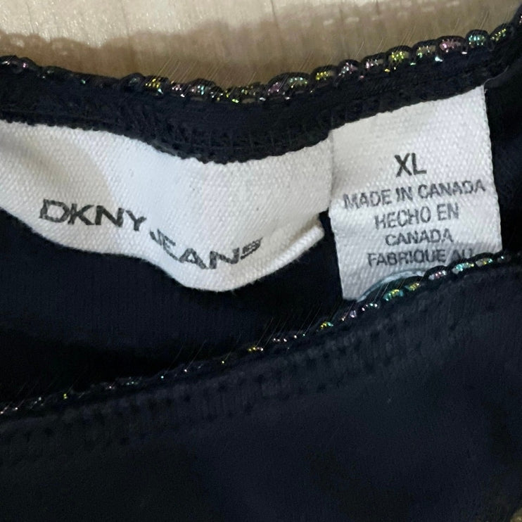 DKNY Jeans Women's Black Short Cap Sleeve Scoop Neck T Shirt Tee Top Size XL